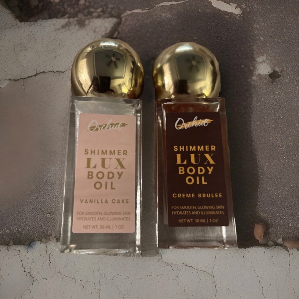 Orchid Shimmer Lux Body Oil Illuminates Creme Brûlée & Vanilla Cake (Set of 2)
